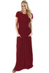 Wine Short Sleeve Ruched Waist Maxi Dress